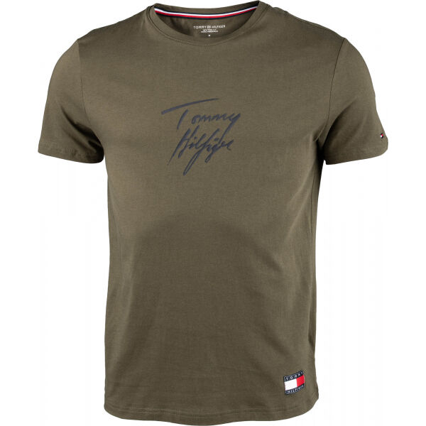 Tommy Hilfiger CN SS TEE LOGO Khaki M - Pánské tričko Tommy Hilfiger