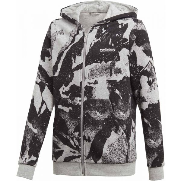 adidas ESSENTIALS LINEAR AOP HOODIE šedá 128 - Chlapecká mikina adidas