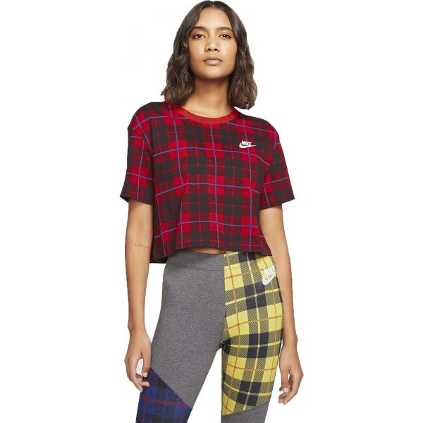 Nike NSW TEE FUTURA PLAID CROP Dámské tričko